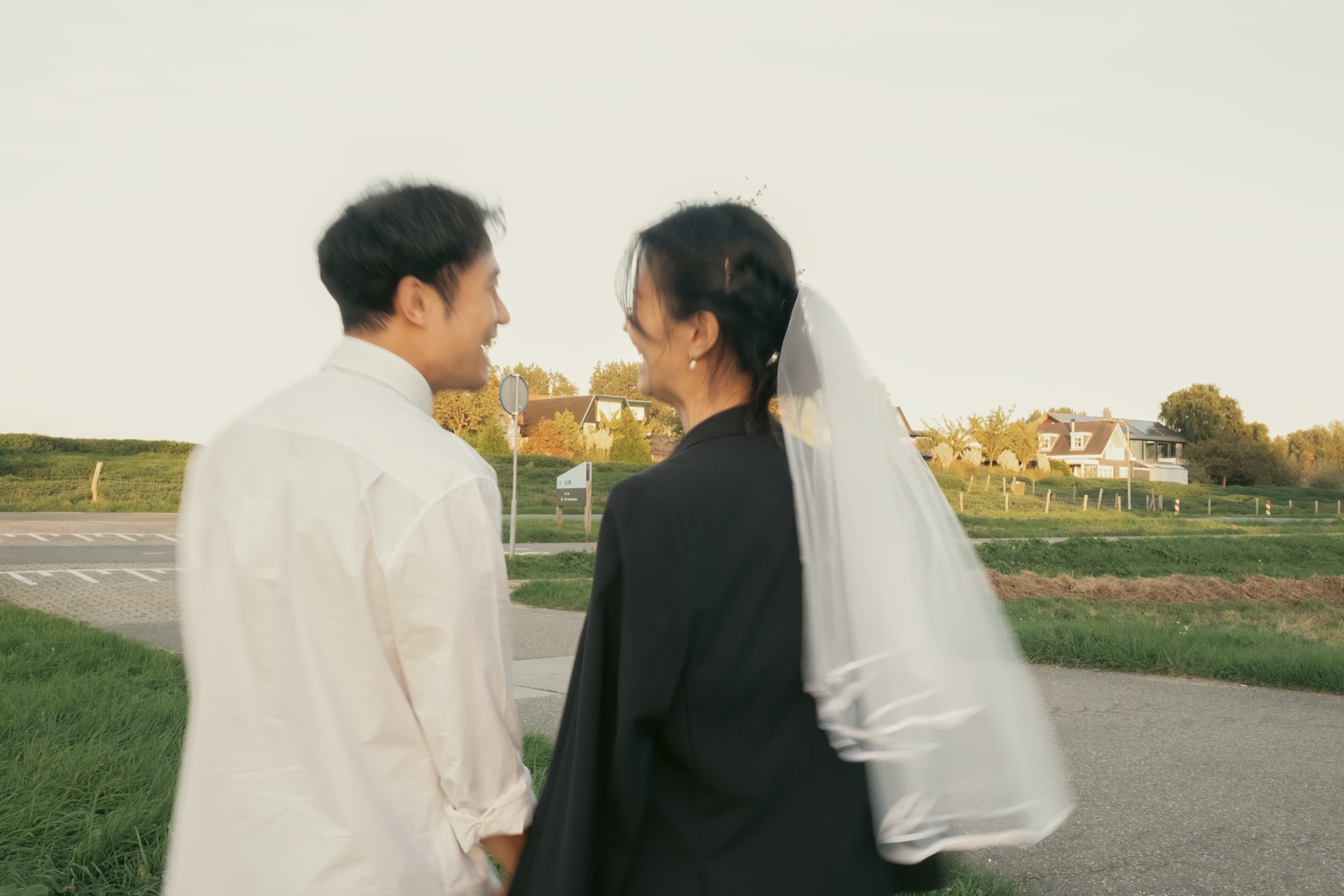Turning together with the veil in the breeze